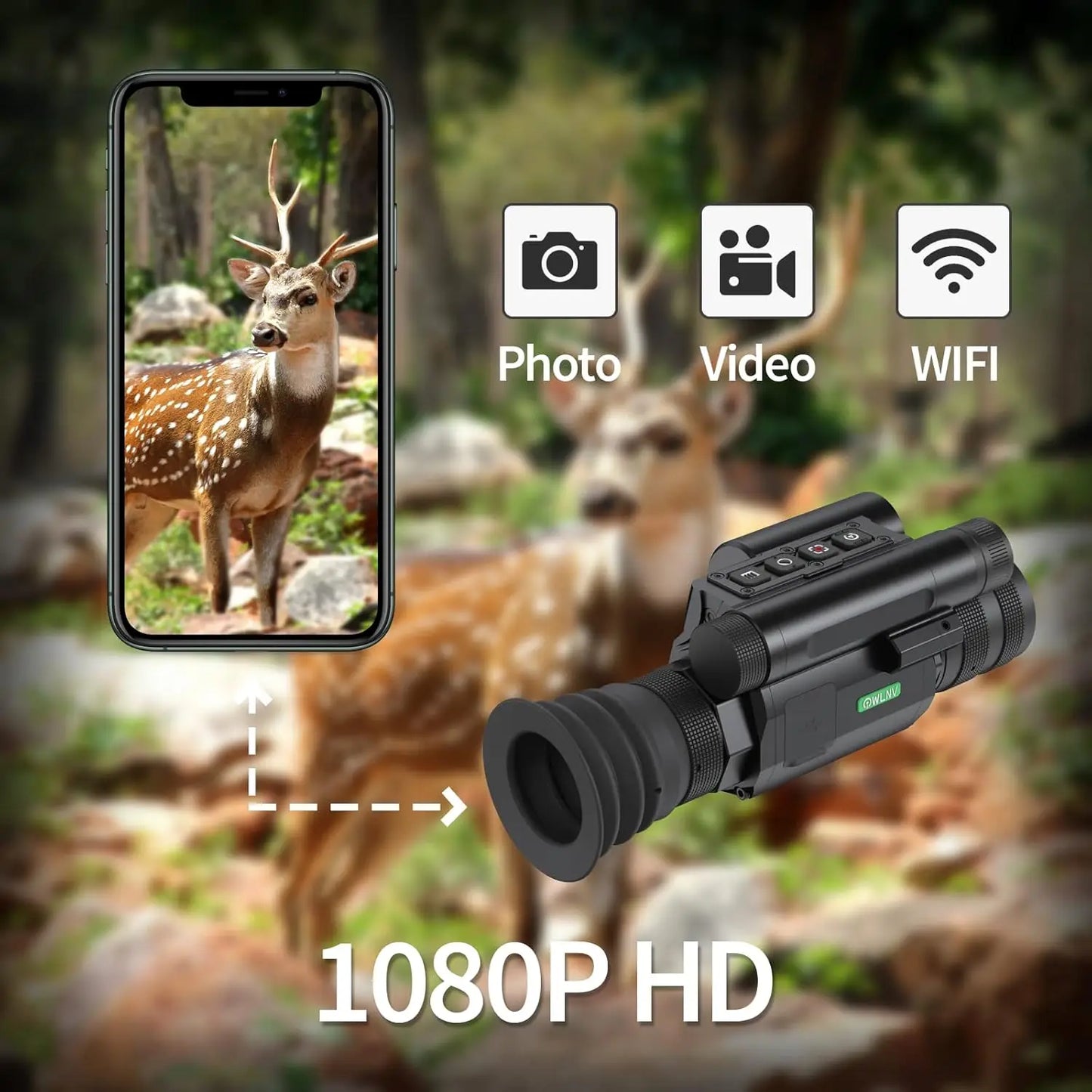 WiFi Digital Rifle Scope with Rangefinder, and Infrared Illuminator