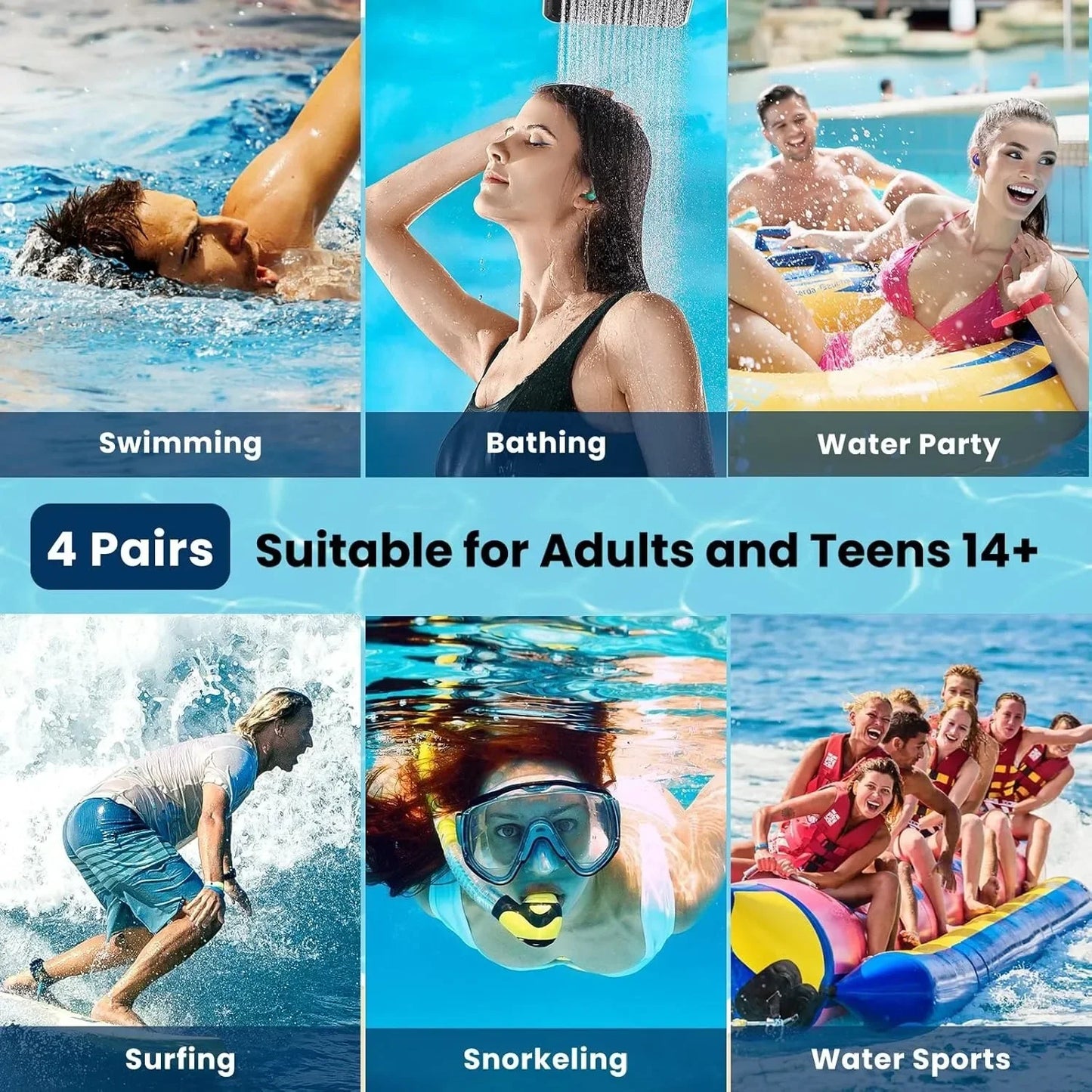 4 pairs silicone swimming earplugs to protect, ears from water