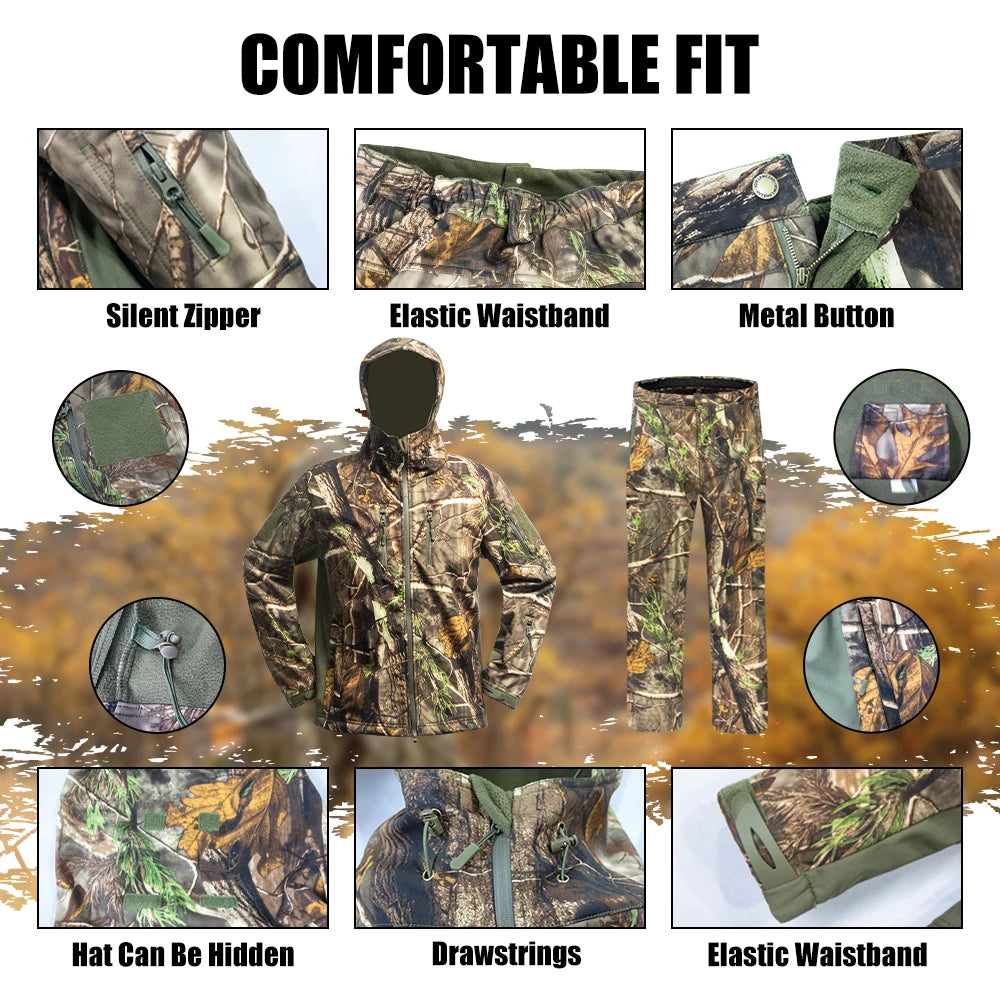 Hunting Jacket and pants with Fleece Lining and Safety Strap