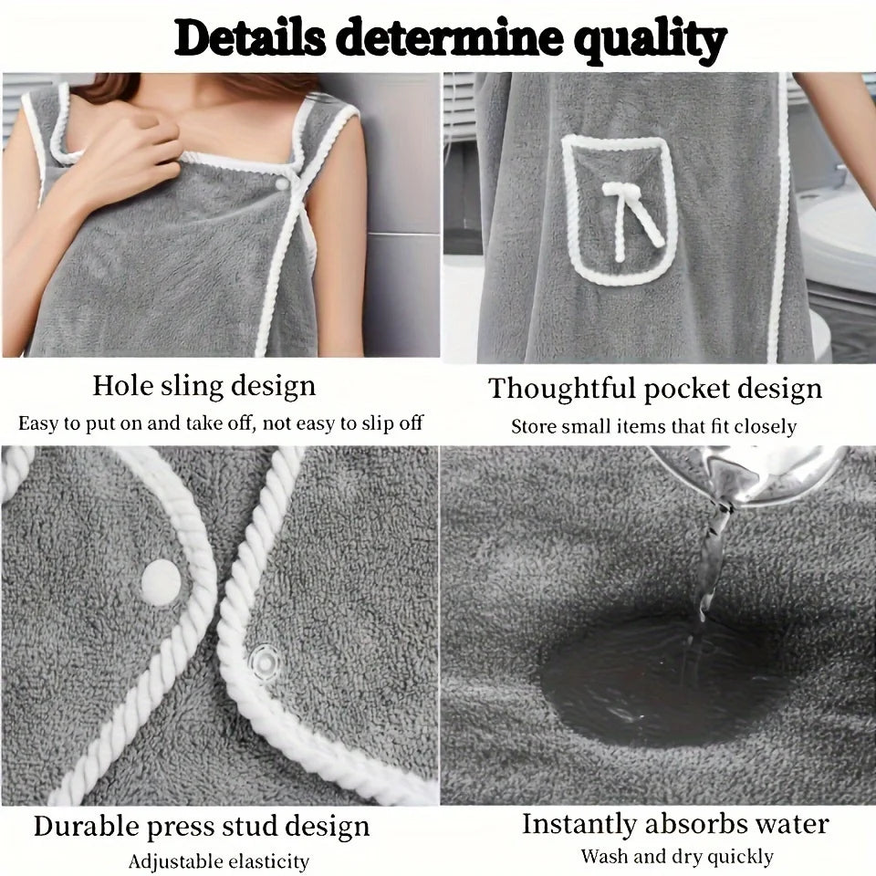 Wearable Velvet Bath Towel, Great Water Absorption.
