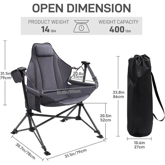 Padded Hammock Camping Chair, with Detachable Cup Holder.