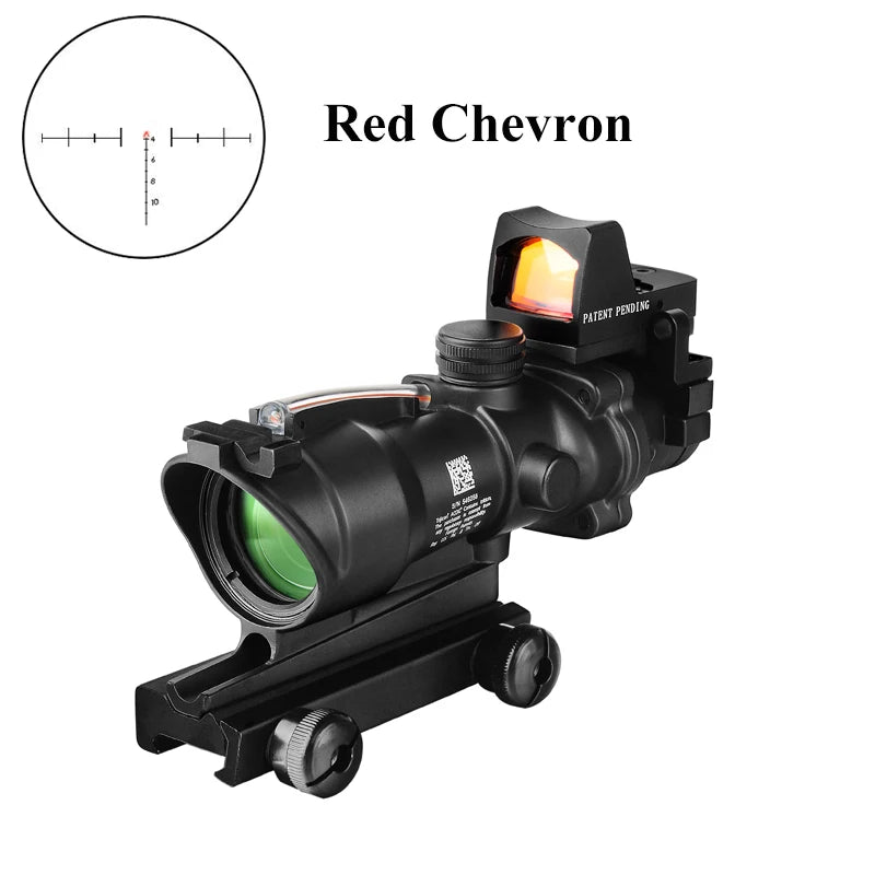 Fiber Optics Red Dot Illuminated Chevron, Glass Etched Reticle