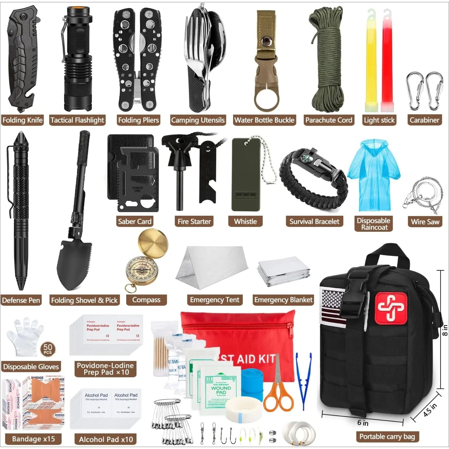 238Pcs Professional Emergency Survival Kit, with Emergency Tent for Earthquake
