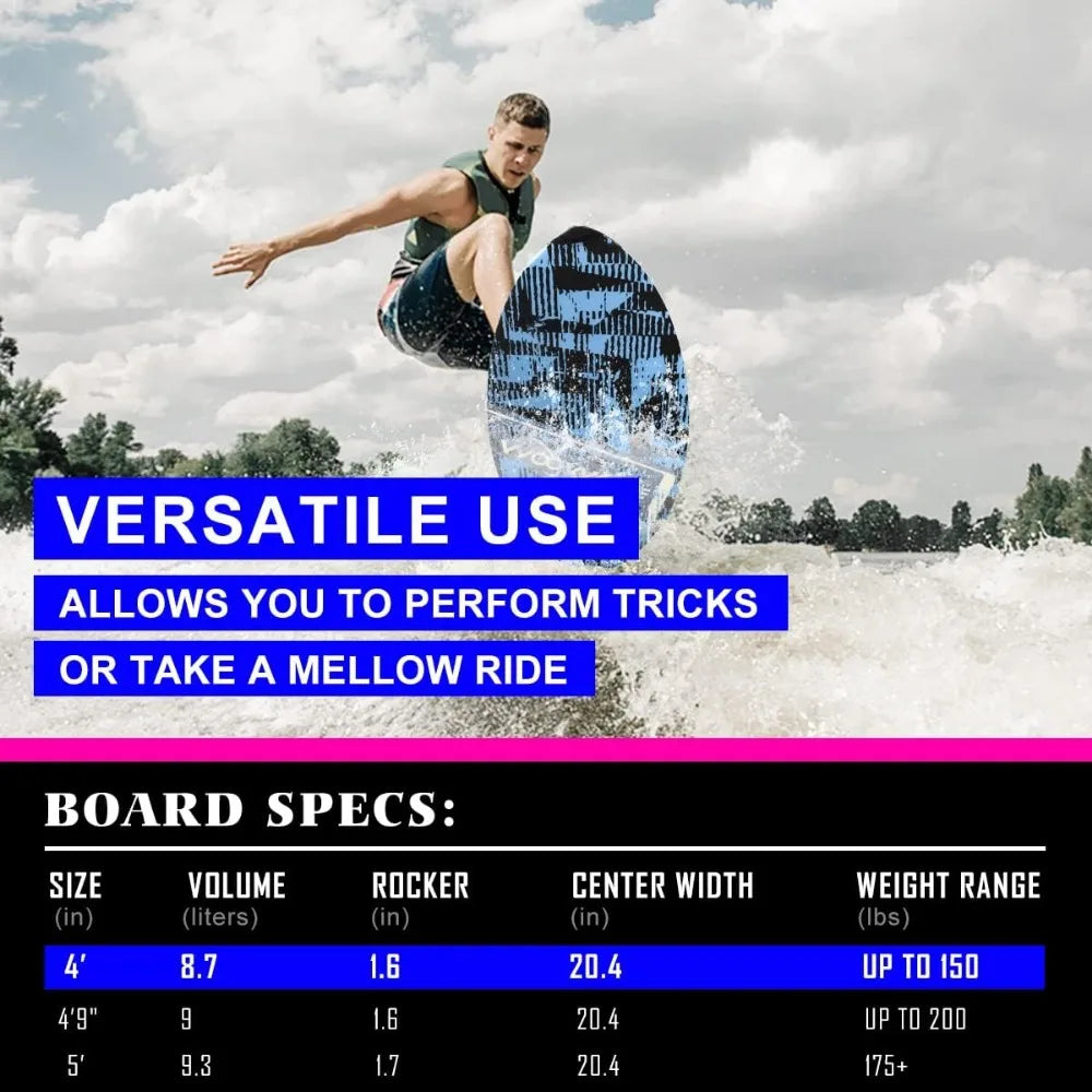 Wake surfboard with 2 detachable tail fins.
