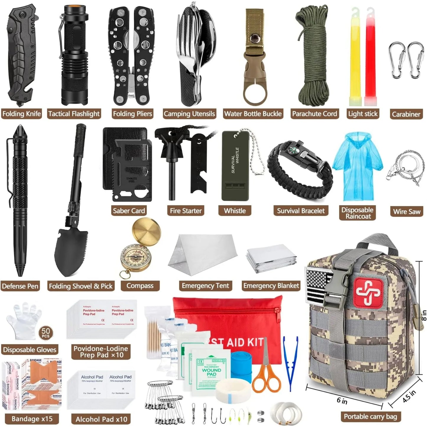 238Pcs Professional Emergency Survival Kit, with Emergency Tent for Earthquake