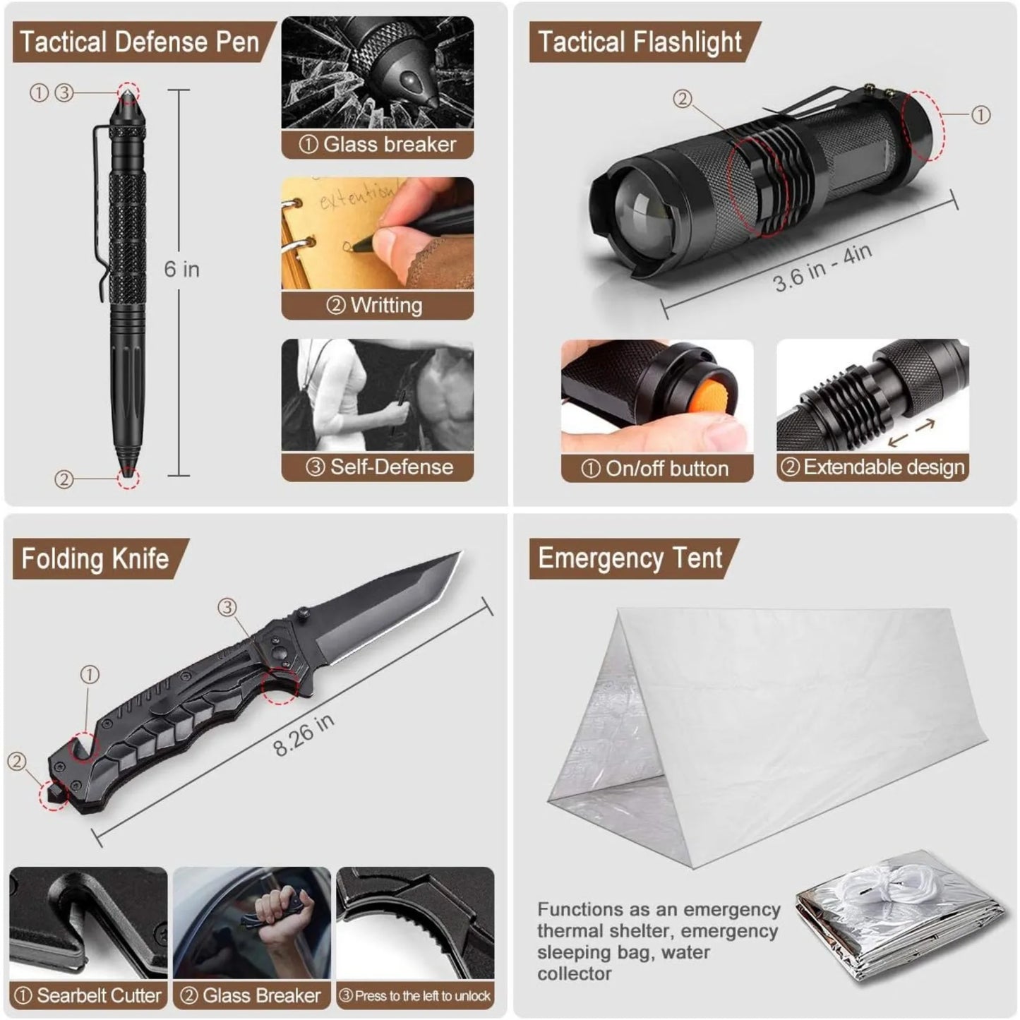 238Pcs Professional Emergency Survival Kit, with Emergency Tent for Earthquake