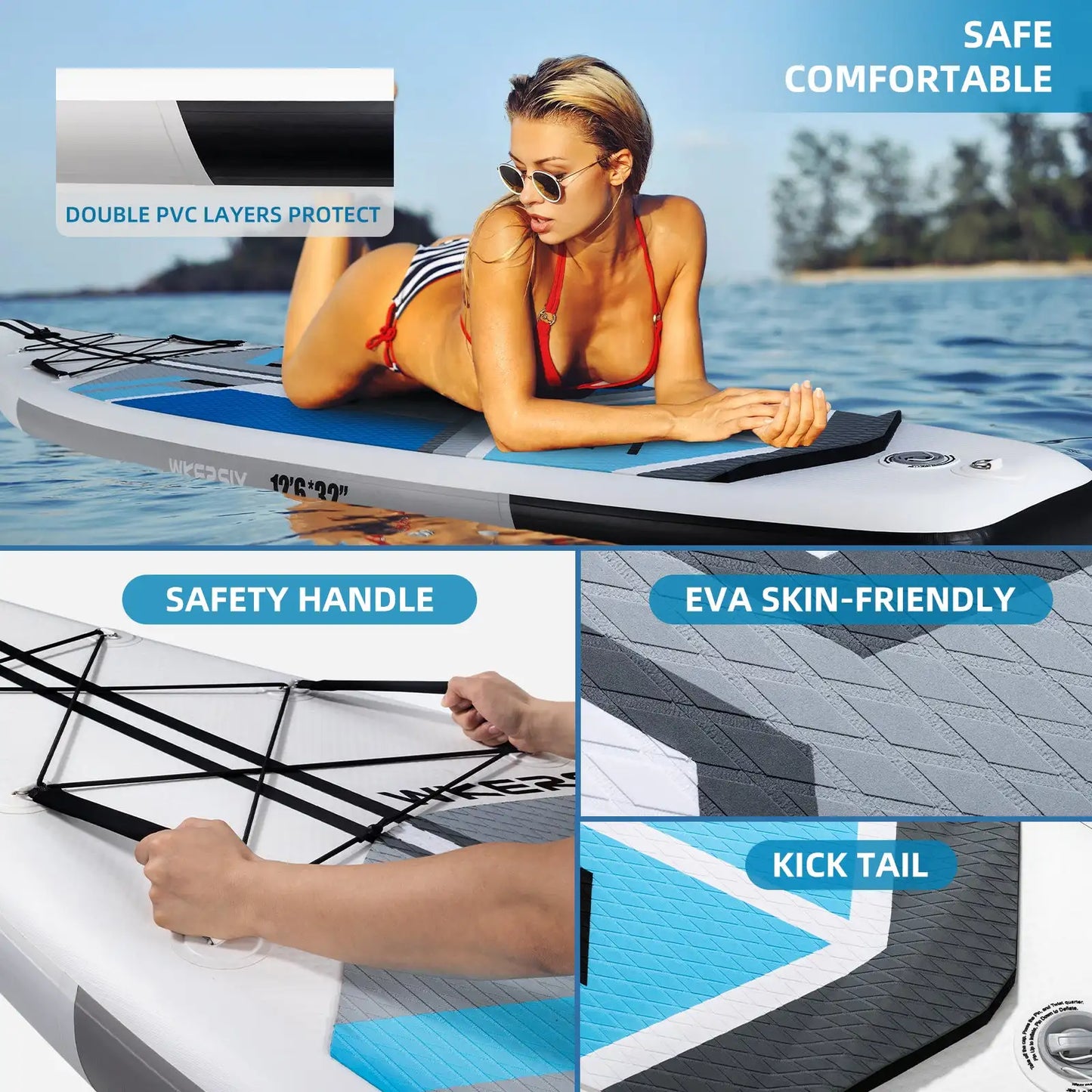 WKERSIY paddle board inflatable stand up with Backpack Paddles