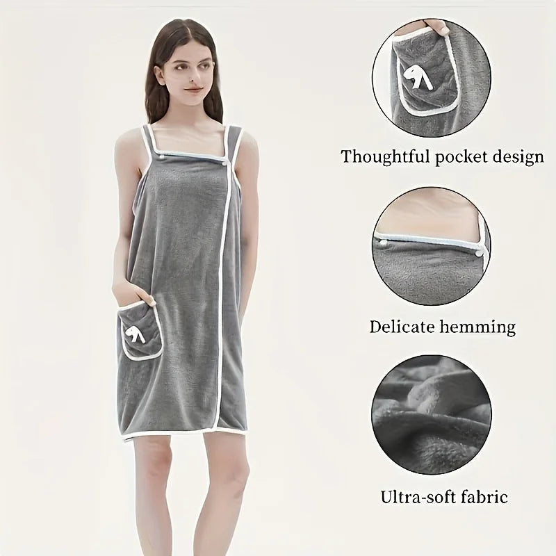 Wearable Velvet Bath Towel, Great Water Absorption.