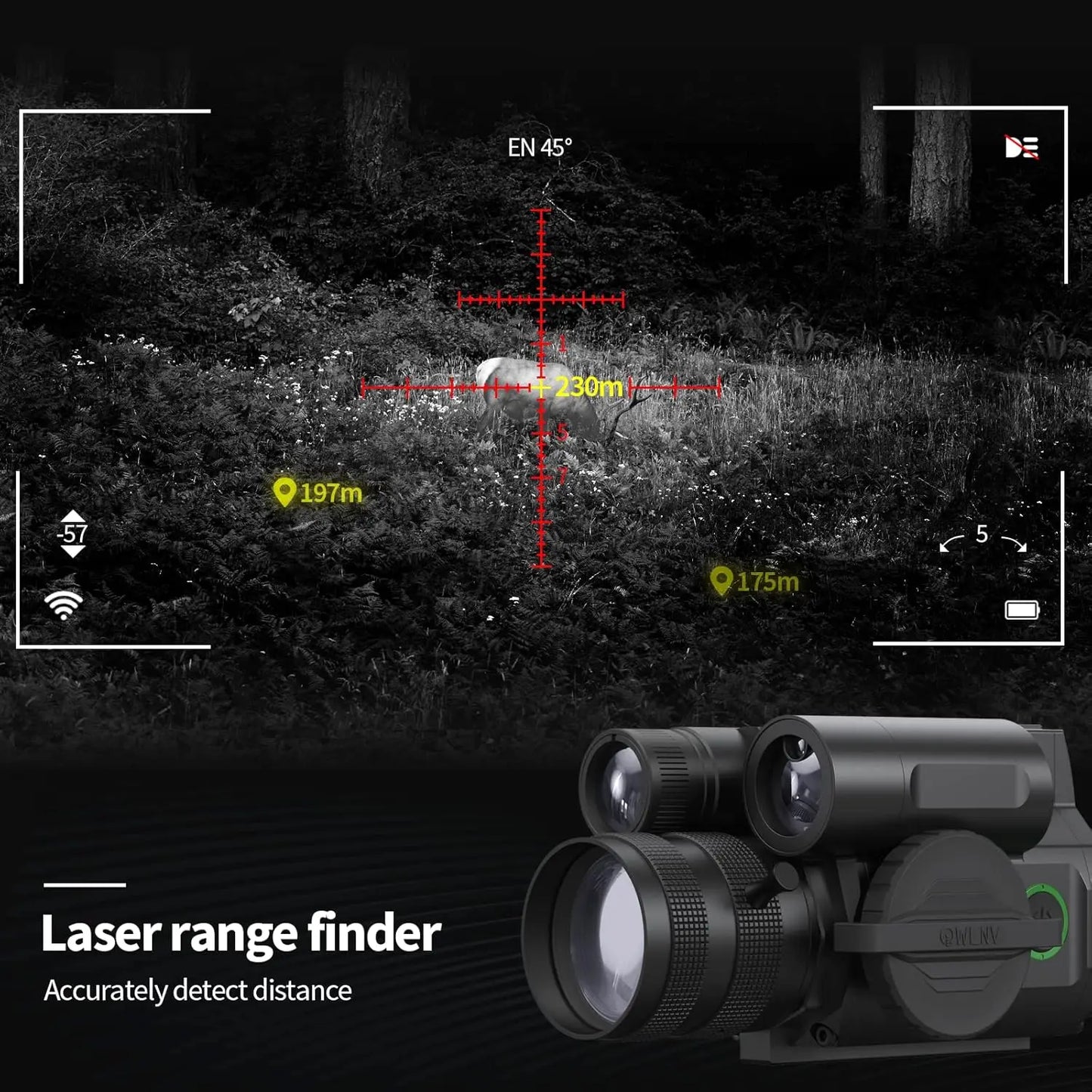 WiFi Digital Rifle Scope with Rangefinder, and Infrared Illuminator