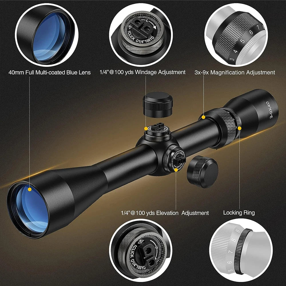 3-9X40 Hunting Deer Rifle Scope Mil Dot Reticle