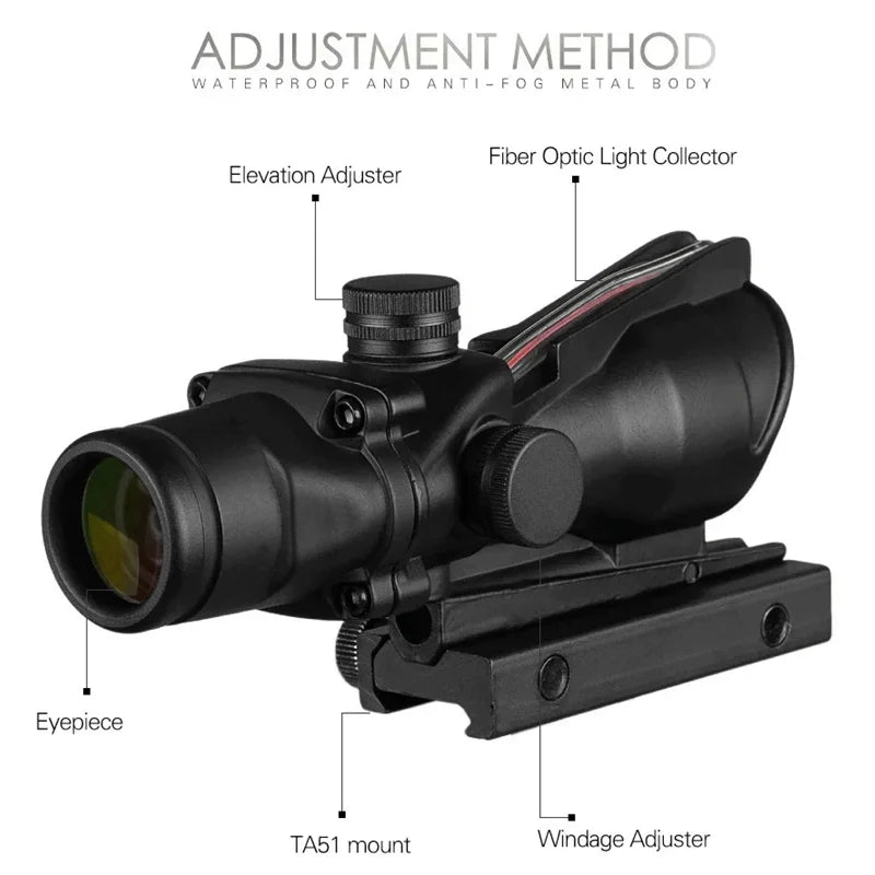 Prism Real Red Fiber Optic Chevron Illuminated Etched Reticle