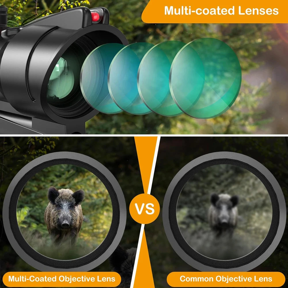 Fiber Optics Red Dot Illuminated Chevron, Glass Etched Reticle