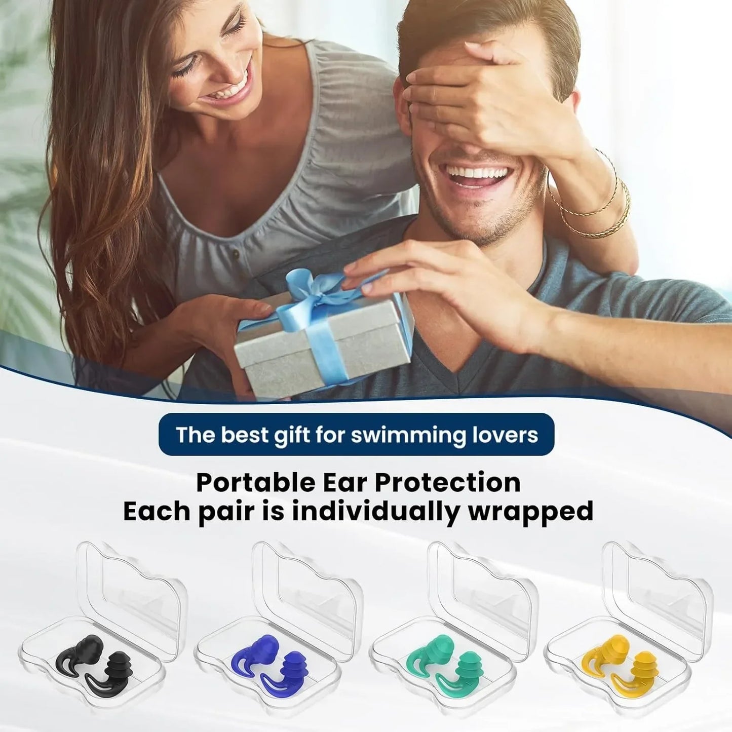 4 pairs silicone swimming earplugs to protect, ears from water