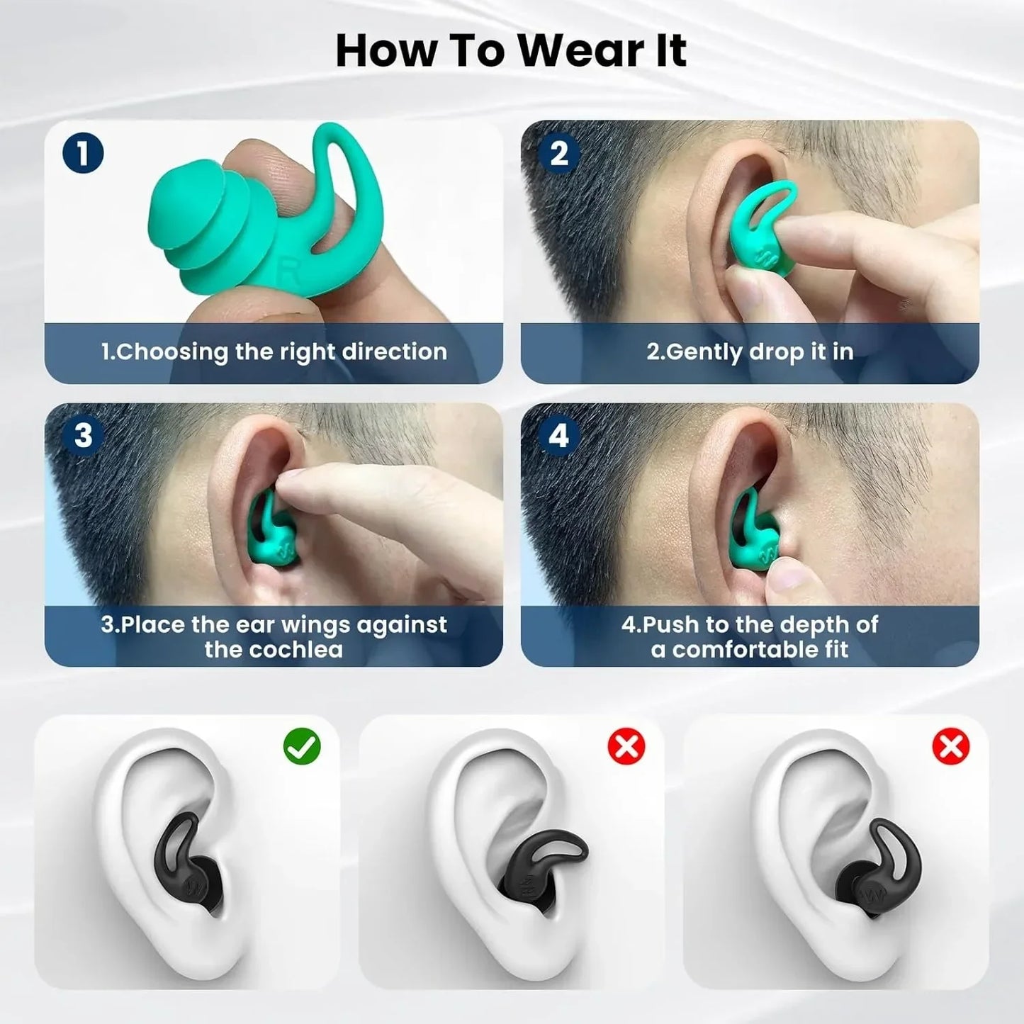 4 pairs silicone swimming earplugs to protect, ears from water