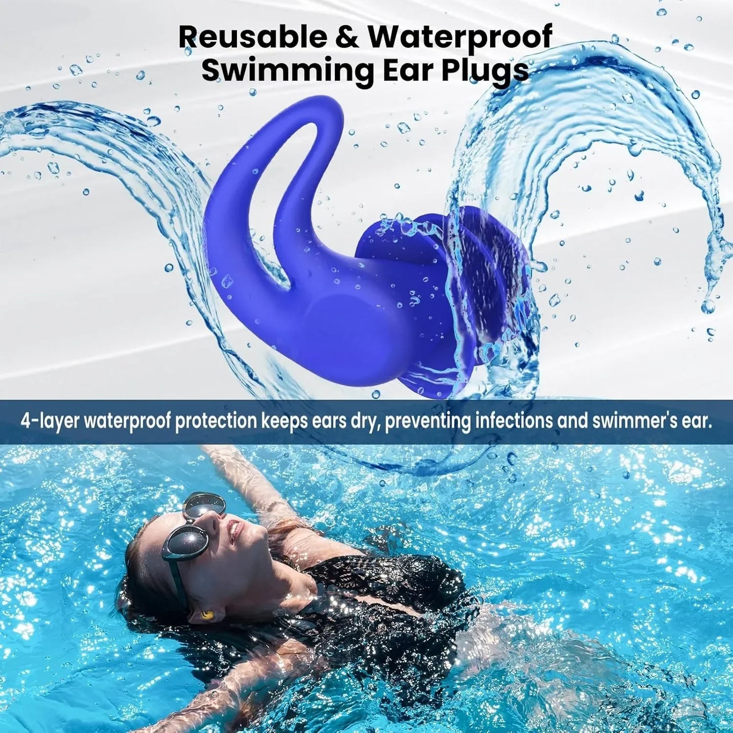 4 pairs silicone swimming earplugs to protect, ears from water
