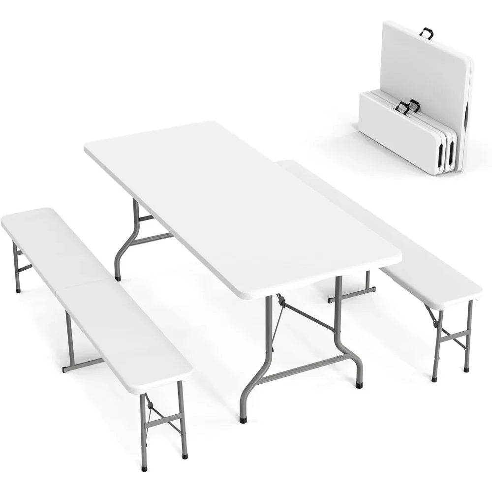 3-Piece Picnic Table Set with 2 Benches 6 Feet Folding Camping