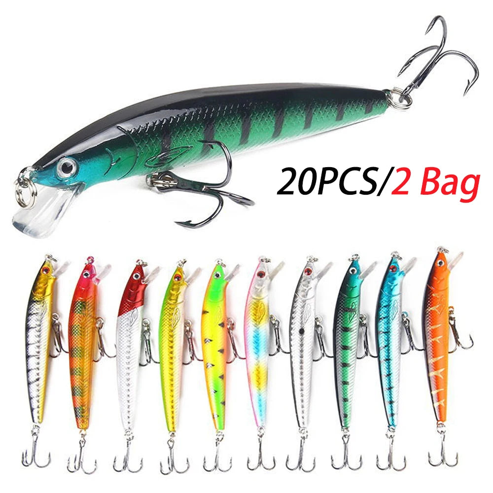 10 PCS Minnow Fishing Lures Floating Hard Bait95mm 7g Artificial Bait Wobbler Crankbait Carp Perch Pesca Fishing Tackle