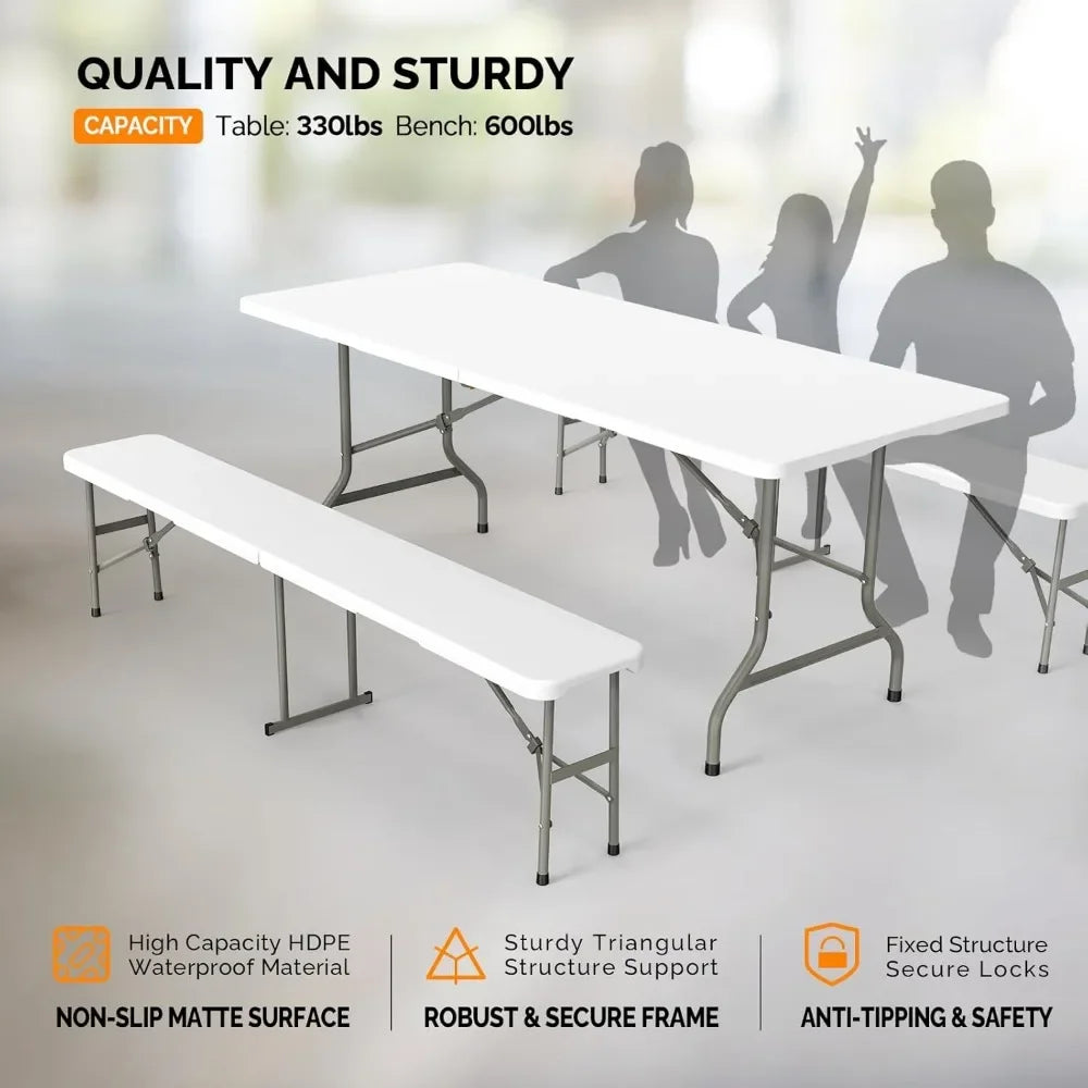 3-Piece Picnic Table Set with 2 Benches 6 Feet Folding Camping