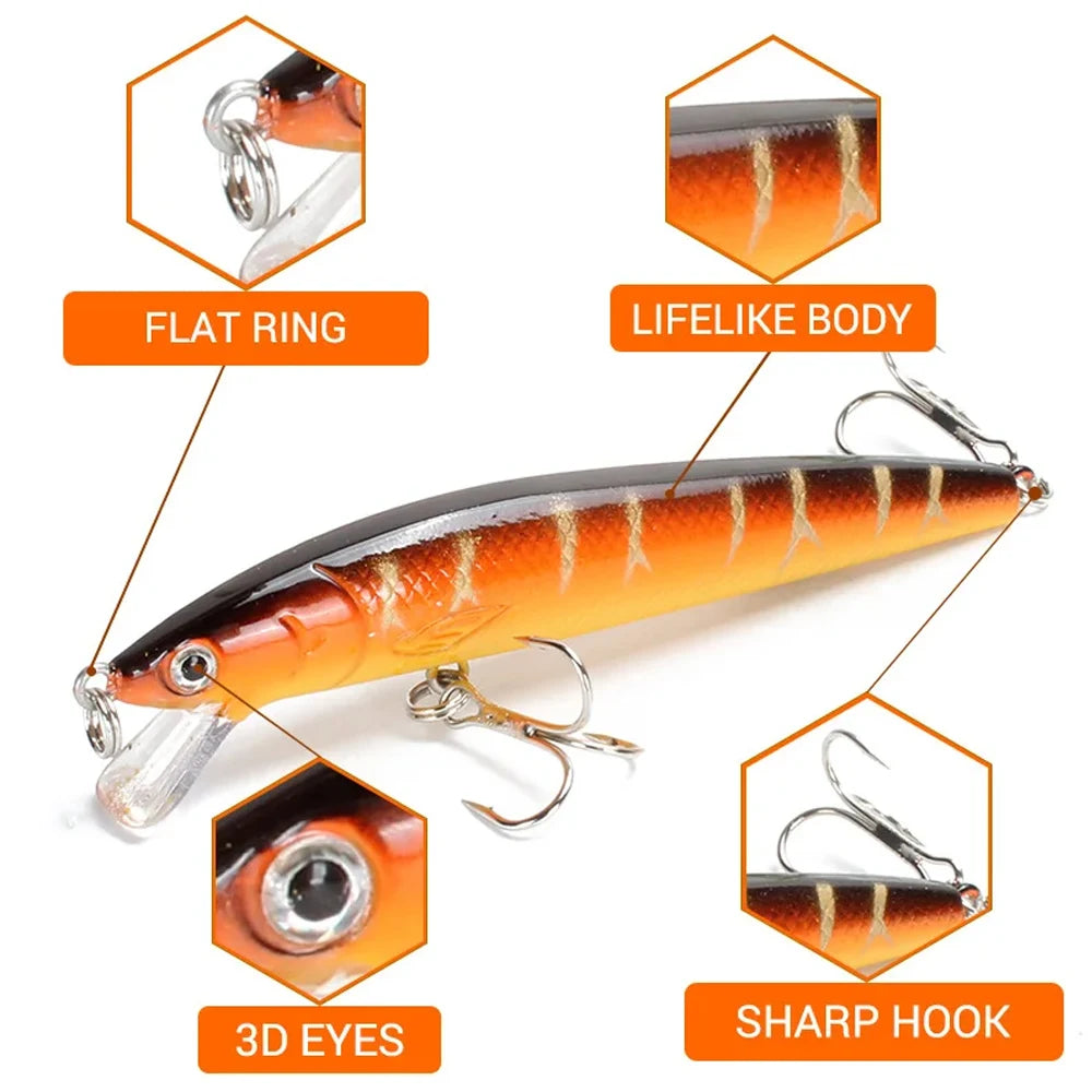 10 PCS Minnow Fishing Lures Floating Hard Bait95mm 7g Artificial Bait Wobbler Crankbait Carp Perch Pesca Fishing Tackle