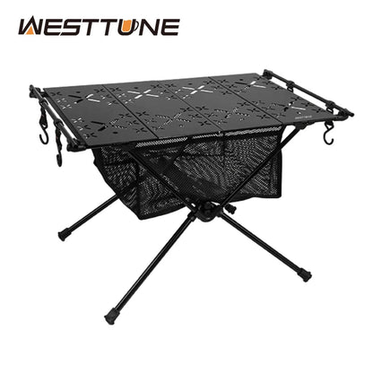 WESTTUNE Folding Camping Table Aluminum Lightweight with Storage Mesh Bag