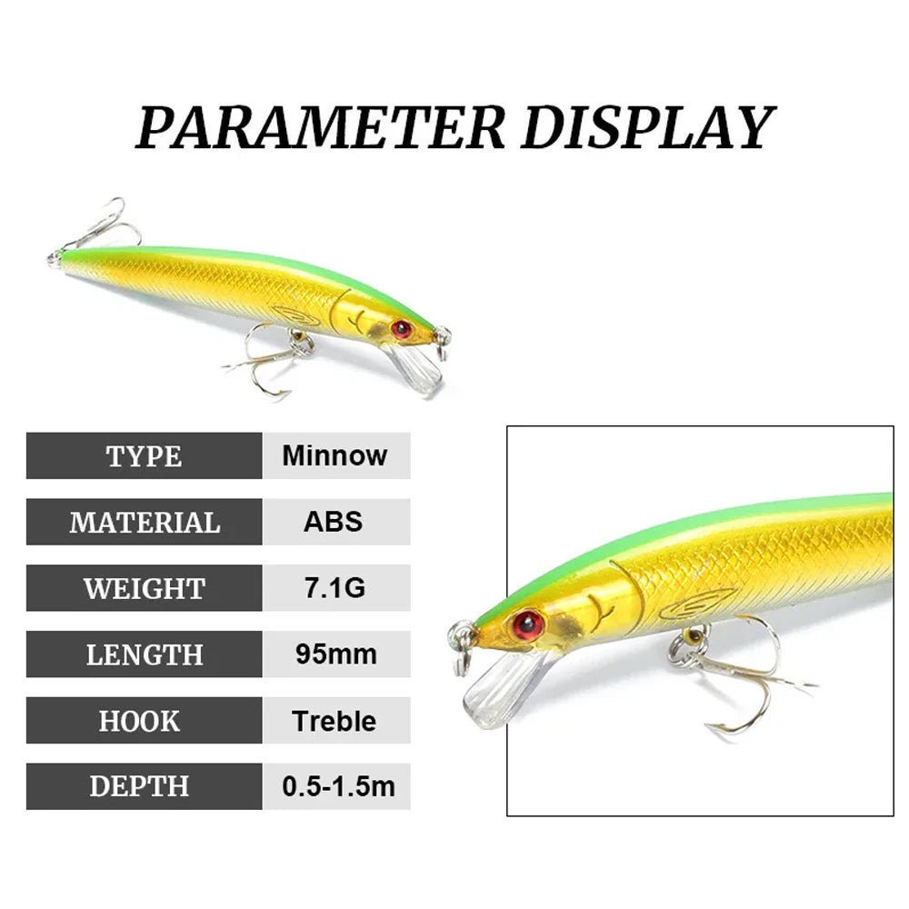 10 PCS Minnow Fishing Lures Floating Hard Bait95mm 7g Artificial Bait Wobbler Crankbait Carp Perch Pesca Fishing Tackle