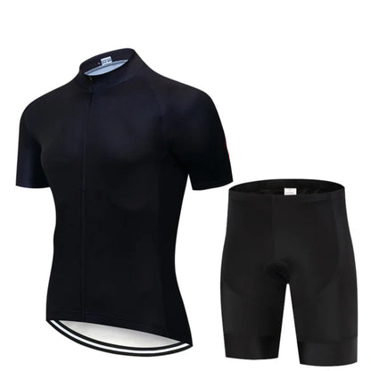 All Black Cycling Jersey Bib Short Set