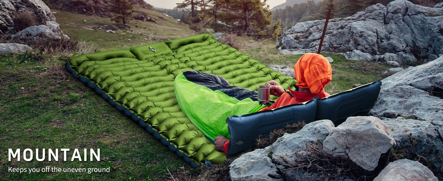 WESTTUNE 4" Double Sleeping Pad  with Pillow and Built-in Foot Pump