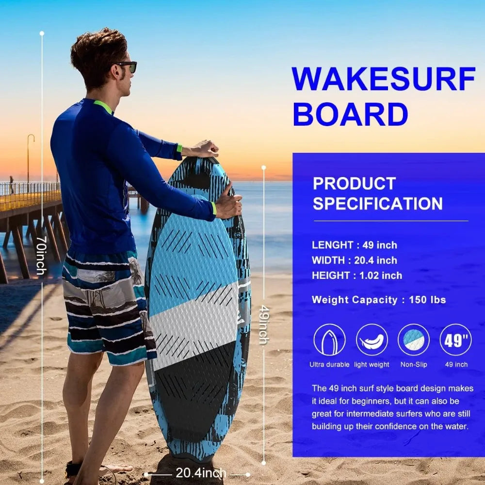 Wake surfboard with 2 detachable tail fins.