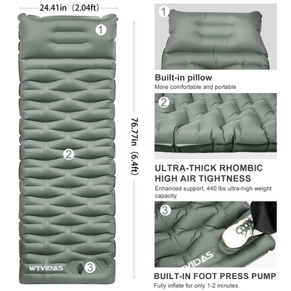 WTVIDAS Camping Sleeping  Inflatable Mattress with Built-in Pump & Pillow
