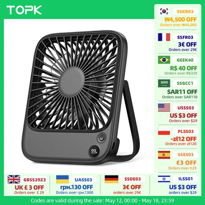 TOPK Rechargeable Mini Fan for Camping,with Battery