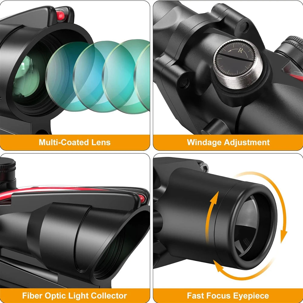 Fiber Optics Red Dot Illuminated Chevron, Glass Etched Reticle