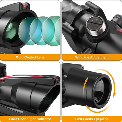 Fiber Optics Red Dot Illuminated Chevron, Glass Etched Reticle