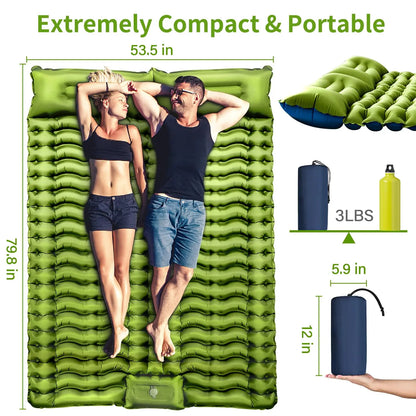WESTTUNE 4" Double Sleeping Pad  with Pillow and Built-in Foot Pump