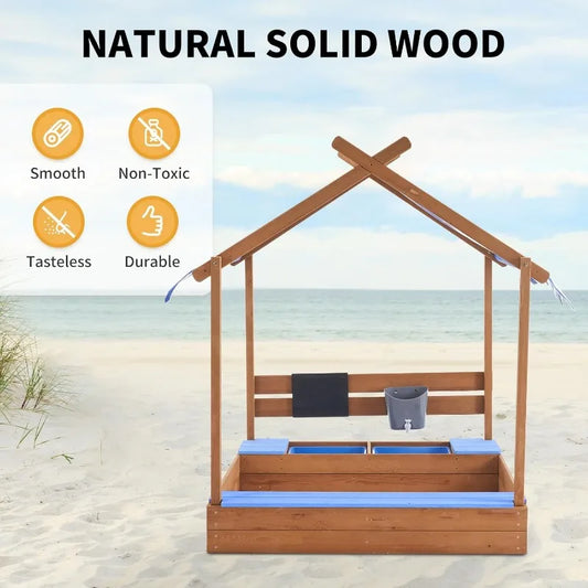 Wooden Sandbox with Roof