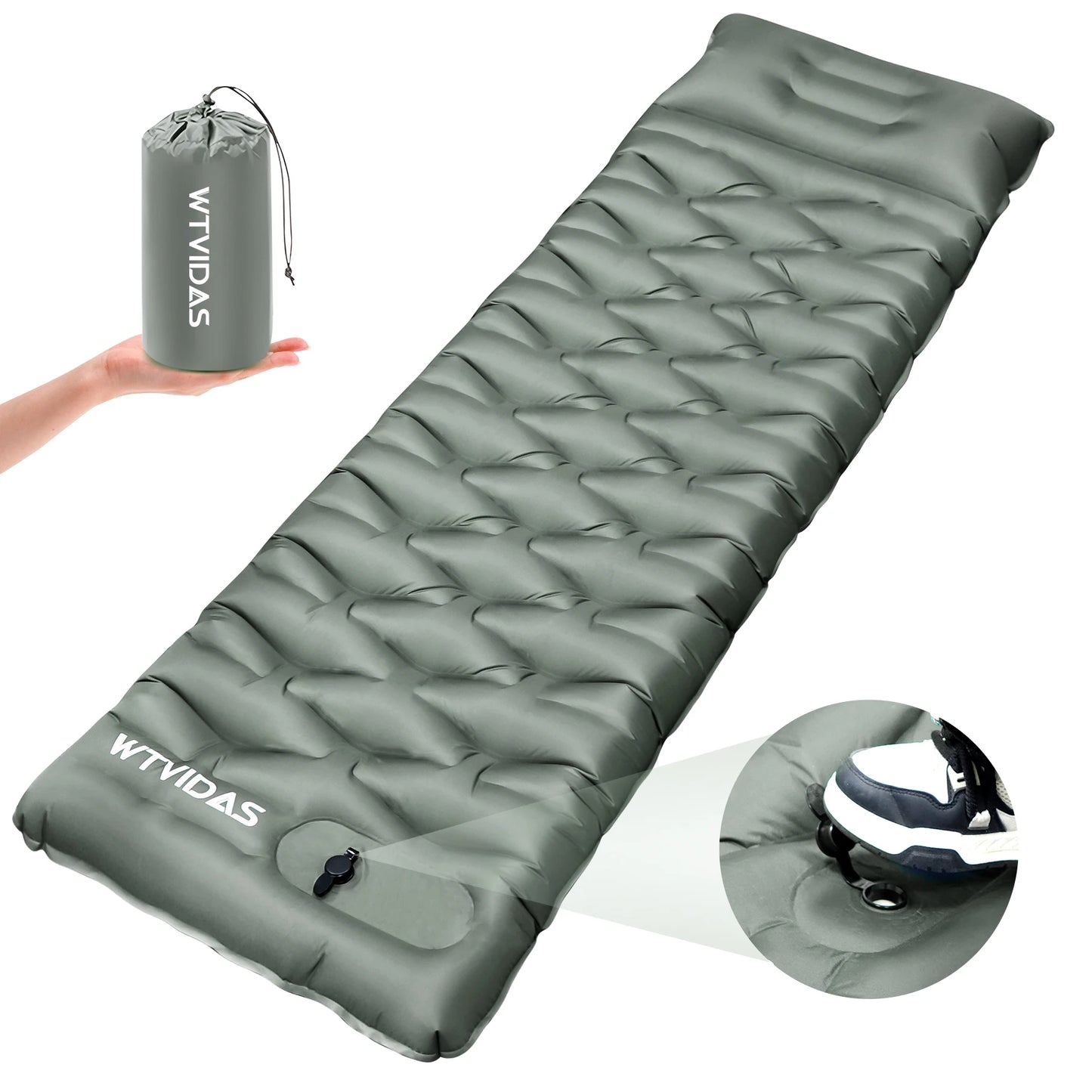 WTVIDAS Camping Sleeping  Inflatable Mattress with Built-in Pump & Pillow