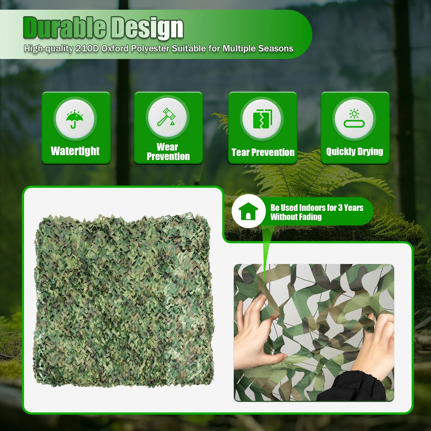 Polyester Nylon Camouflage Net for Camping, Hunting