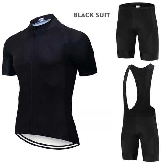 All Black Cycling Jersey Bib Short Set