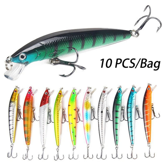 10 PCS Minnow Fishing Lures Floating Hard Bait95mm 7g Artificial Bait Wobbler Crankbait Carp Perch Pesca Fishing Tackle