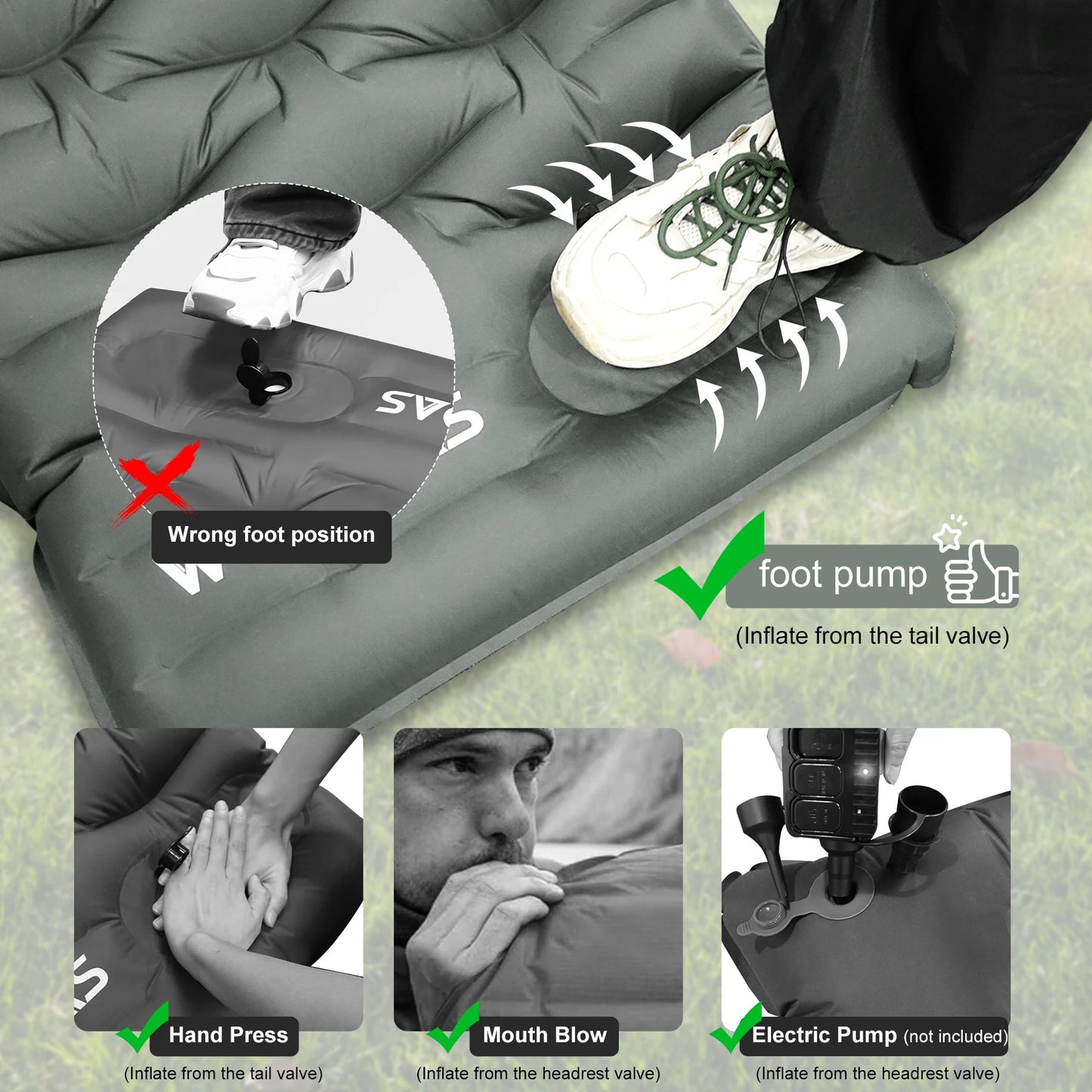 WTVIDAS Camping Sleeping  Inflatable Mattress with Built-in Pump & Pillow