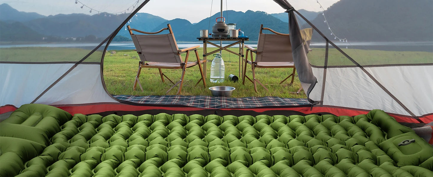 WESTTUNE 4" Double Sleeping Pad  with Pillow and Built-in Foot Pump