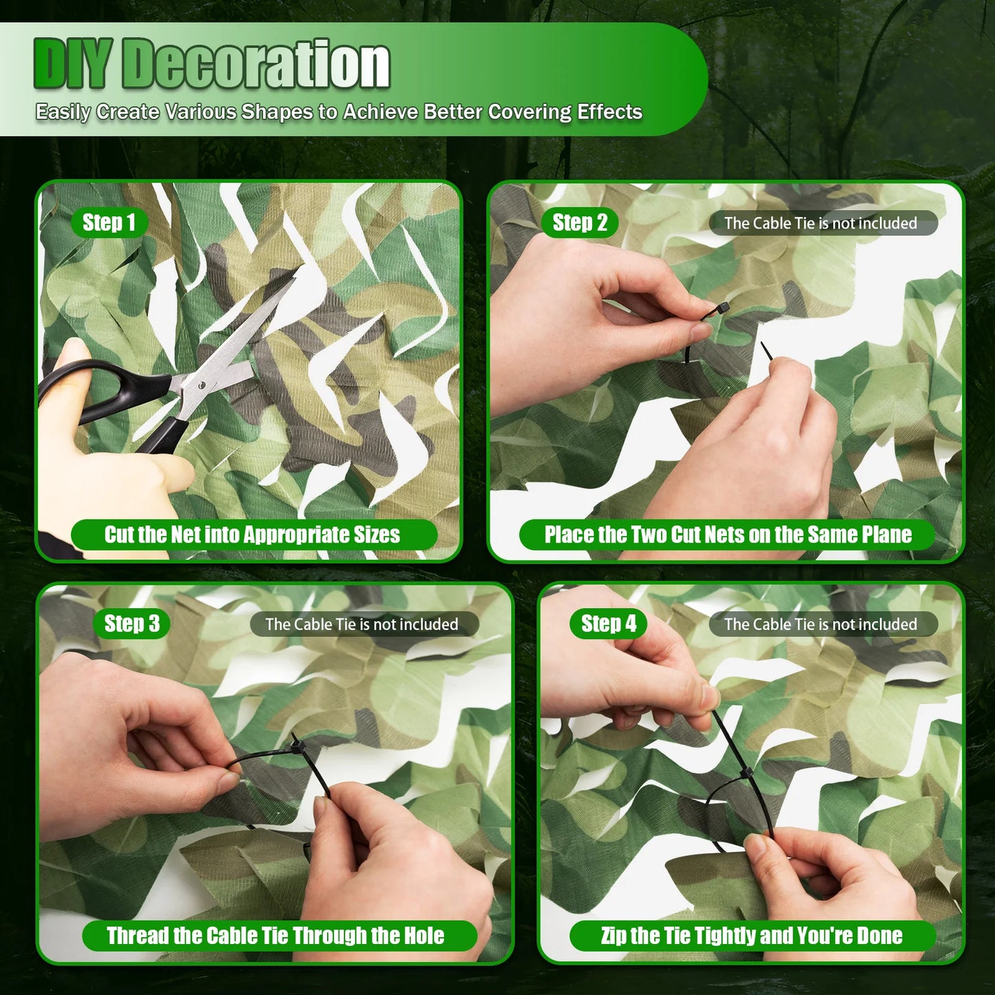 Polyester Nylon Camouflage Net for Camping, Hunting
