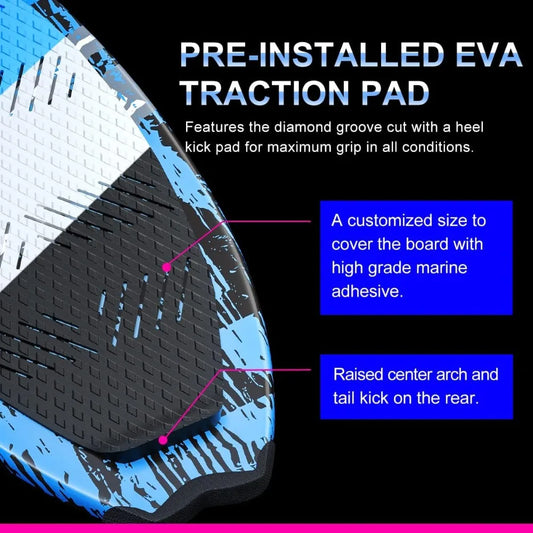 Wake surfboard with 2 detachable tail fins.