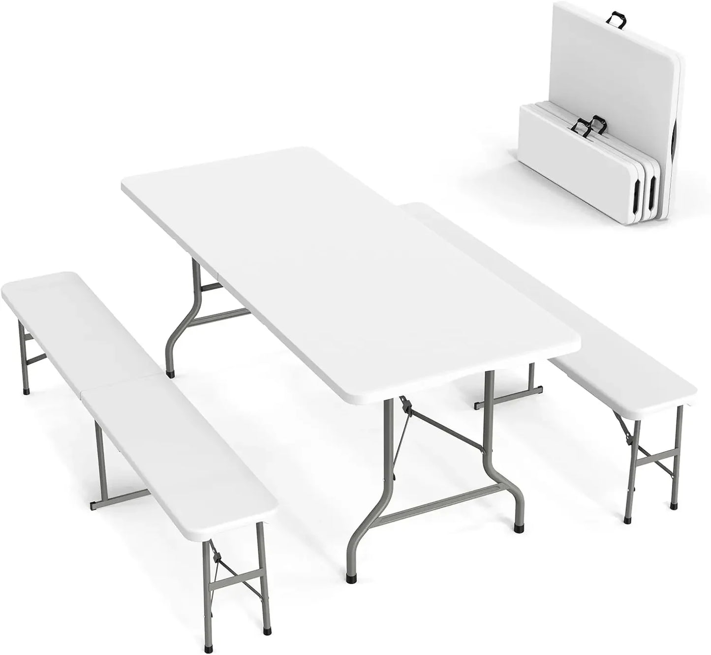 3-Piece Picnic Table Set with 2 Benches 6 Feet Folding Camping