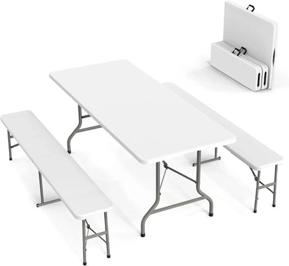 3-Piece Picnic Table Set with 2 Benches 6 Feet Folding Camping