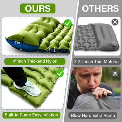 WESTTUNE 4" Double Sleeping Pad  with Pillow and Built-in Foot Pump