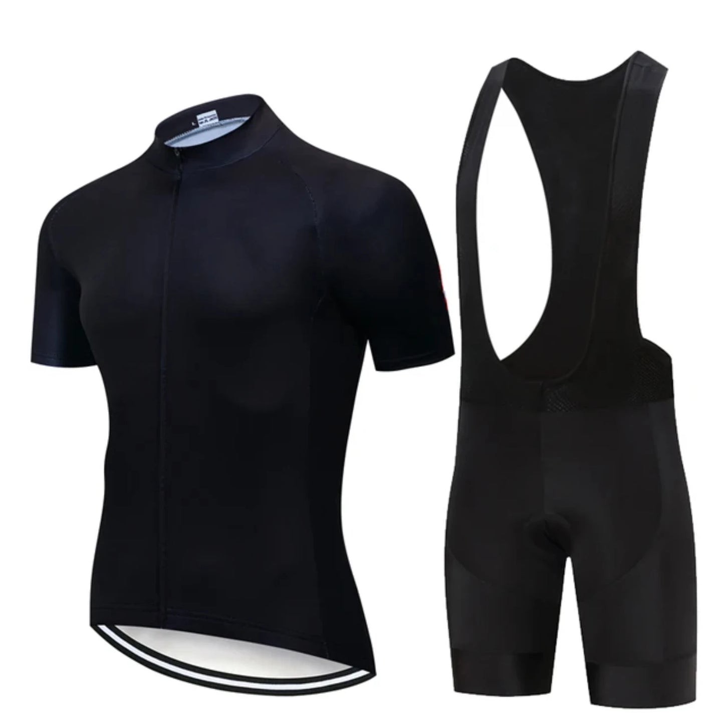 All Black Cycling Jersey Bib Short Set