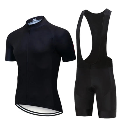 All Black Cycling Jersey Bib Short Set