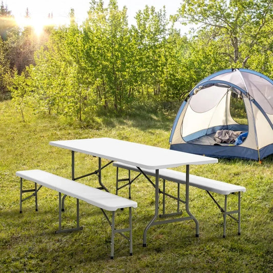 3-Piece Picnic Table Set with 2 Benches 6 Feet Folding Camping