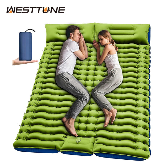 WESTTUNE 4" Double Sleeping Pad  with Pillow and Built-in Foot Pump