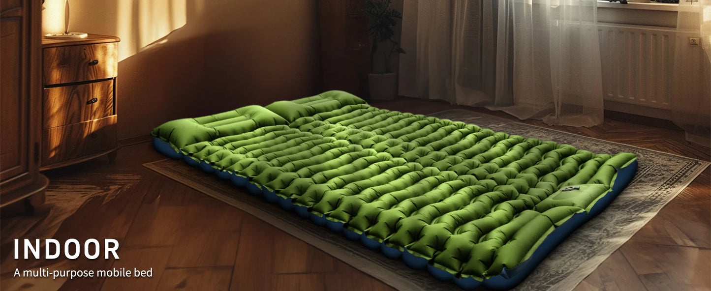 WESTTUNE 4" Double Sleeping Pad  with Pillow and Built-in Foot Pump